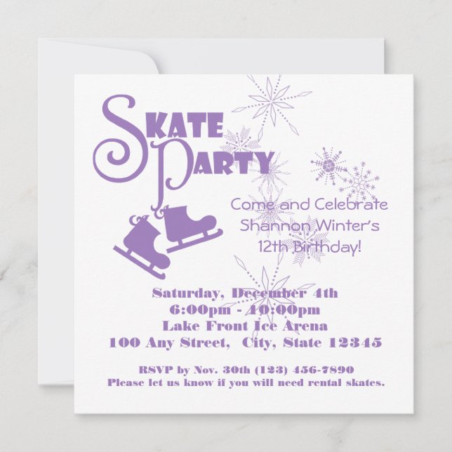 Ice Skating Party Purple Invitation (Front)
