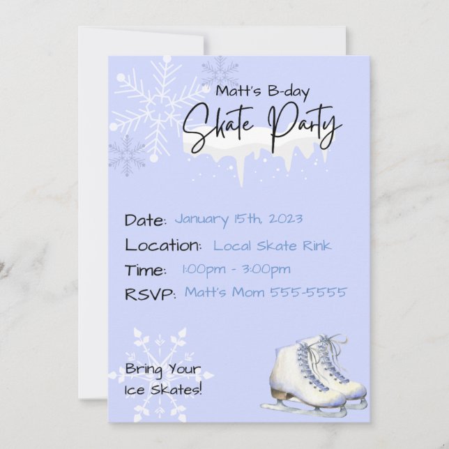 Ice Skating Party Winter Birthday Invitation (Front)