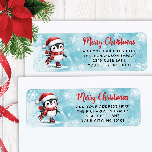 Ice Skating Penguin Blue Red Custom Christmas (Creator Uploaded)