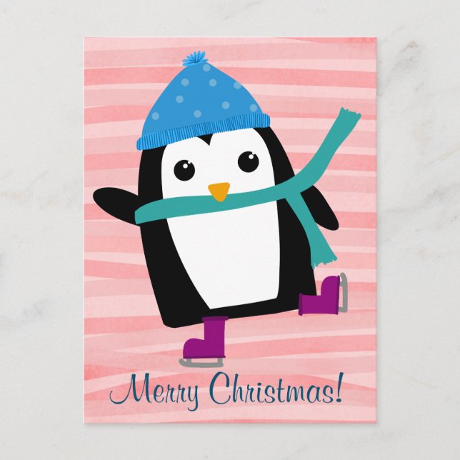 Ice Skating Penguin, postcards (Front)