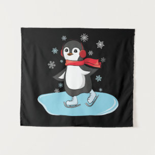 Ice Skating Penguin Tapestry