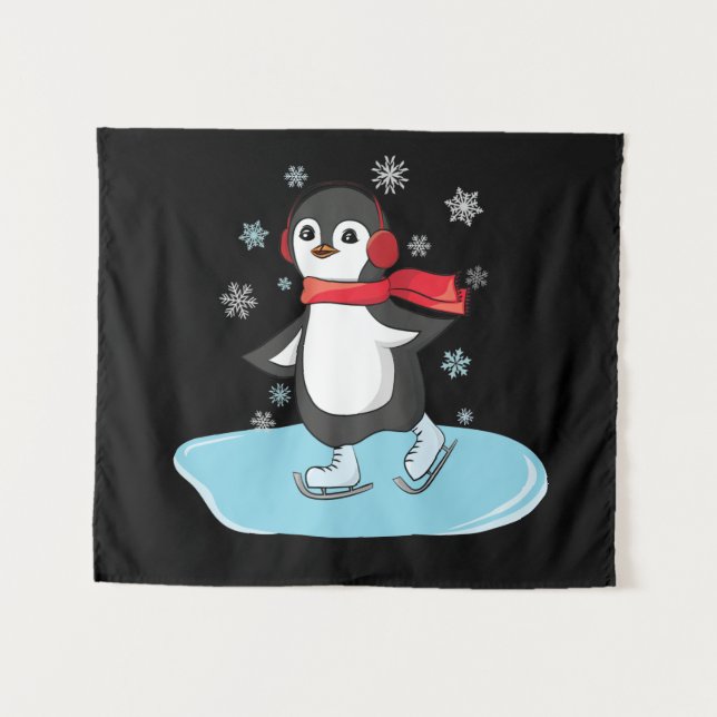 Ice Skating Penguin Tapestry (Front (Horizontal))