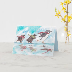 Ice Skating Penguins Holiday Card