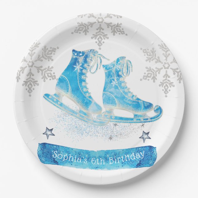 Ice Skating Personalized Birthday Paper Plate (Front)