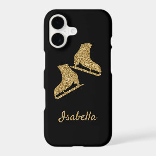 Ice skating phone case figure skates gold glitter