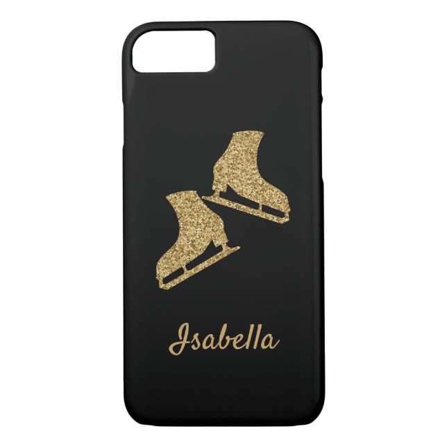 Ice skating phone case figure skates gold glitter (Back)