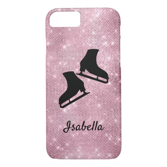 Ice skating phone case figure skates pink sparkle (Back)
