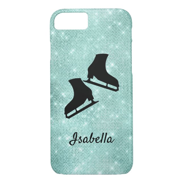 Ice skating phone case ice skate turquoise sparkle (Back)