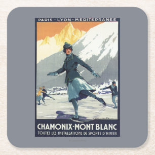 Ice Skating - PLM Olympic Promo Poster Square Paper Coaster