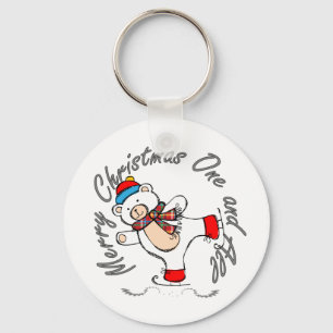 Ice Skating Polar Bear Christmas Keychain