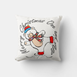 Ice Skating Polar Bear Christmas Throw Pillow