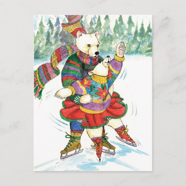 Ice Skating Polar Bears Postcard (Front)