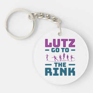 Ice Skating Pun Cute Lutz Go to the Rink Keychain