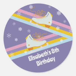 Ice Skating Retro Birthday  Classic Round Sticker