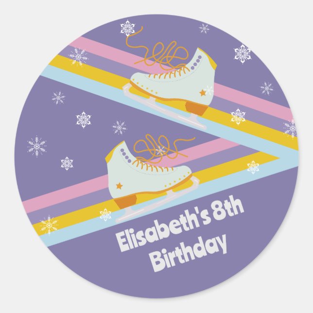 Ice Skating Retro Birthday  Classic Round Sticker (Front)