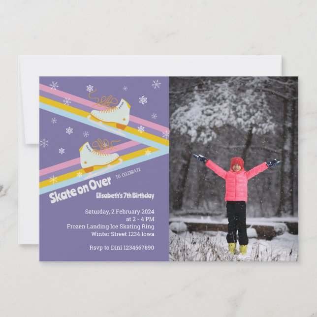 Ice Skating Retro Birthday Photo Invitation (Front)