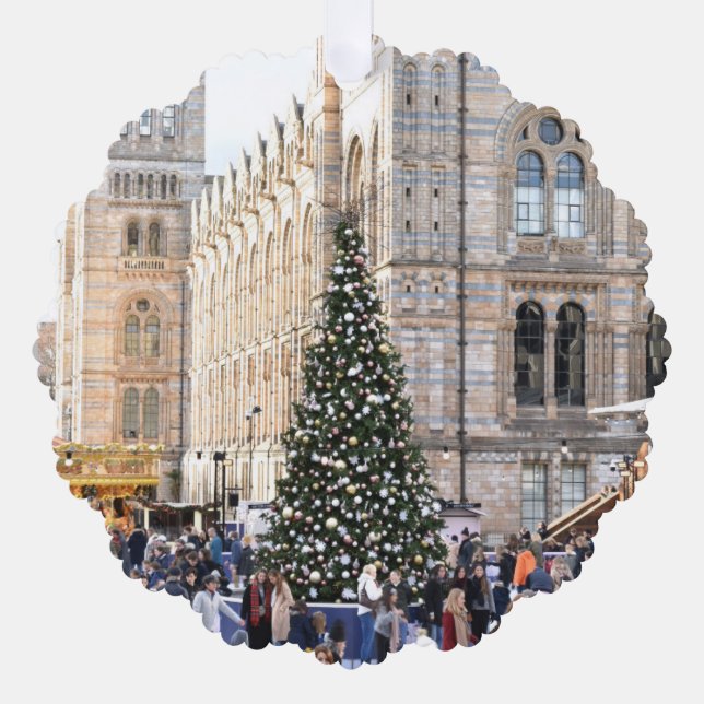 Ice Skating Rink Christmas Tree London UK Photo Ornament Card (Front)