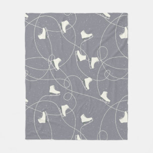 Ice Skating Shoes Marks Gray White Pattern Fleece Blanket