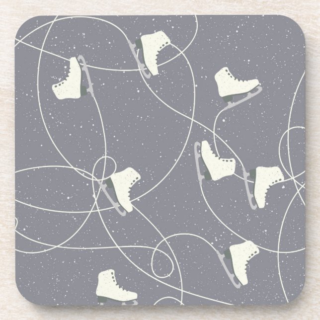 Ice Skating Shoes Marks Grey White Pattern Coaster (Front)