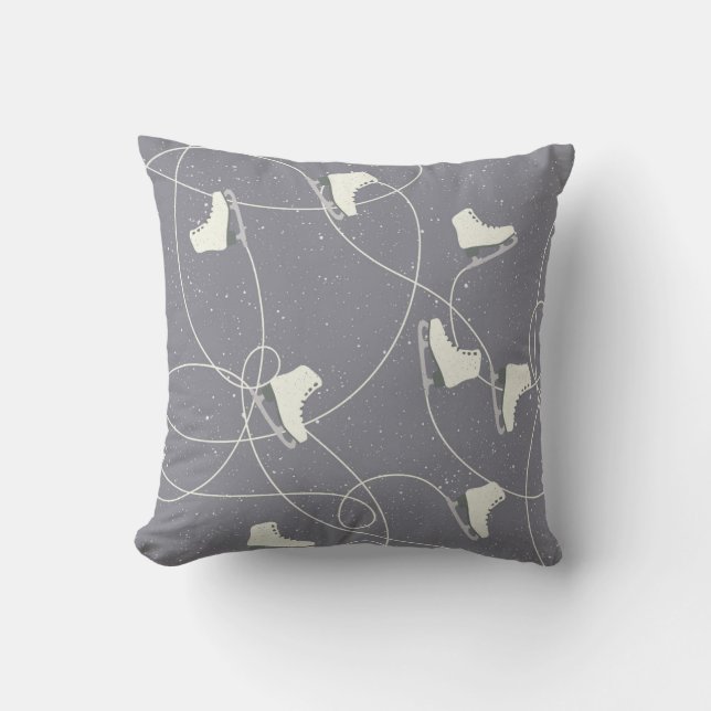 Ice Skating Shoes Marks Grey White Pattern Throw Pillow (Front)
