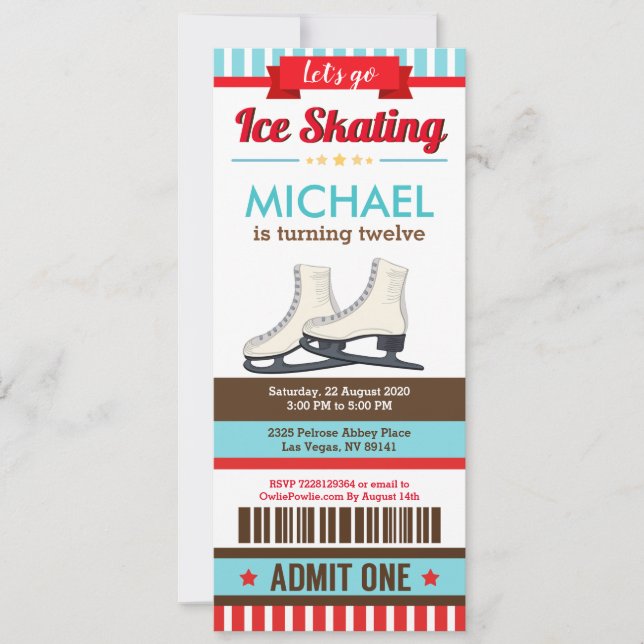 Ice skating Sky Rink Sport Ticket Pass Invitation (Front)