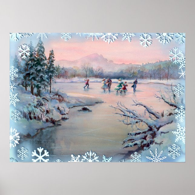 ICE SKATING & SNOWFLAKES by SHARON SHARPE Poster (Front)