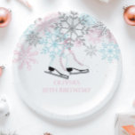 Ice Skating Snowflakes Pink blue silver glitter Pa Paper Plate<br><div class="desc">Ice Skating Birthday Party paper plates. Pink,  Blue and Silver Snowflakes.</div>