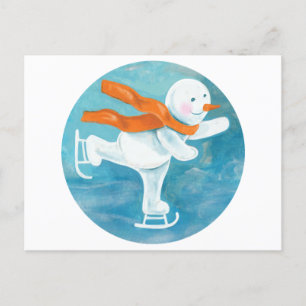 Ice Skating Snowman   Holiday Postcard