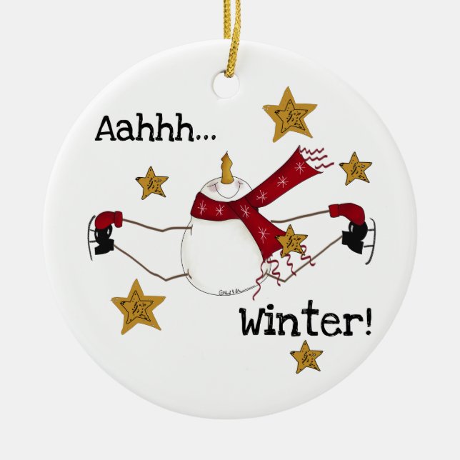 Ice Skating Snowman Keepsake Ornament (Front)