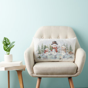 Ice Skating Snowman Lumbar Pillow