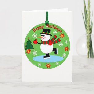 Ice Skating Snowman Ornament Happy Holidays Card
