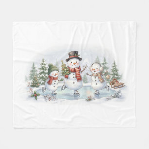 Ice Skating Snowmen Family Fleece Blanket