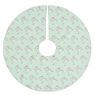 Ice Skating Snowmen Green  Brushed Polyester Tree Skirt