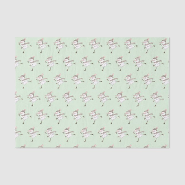 Ice Skating Snowmen Green   Tissue Paper (Front)