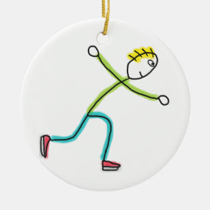 Ice Skating Stickman Ceramic Ornament