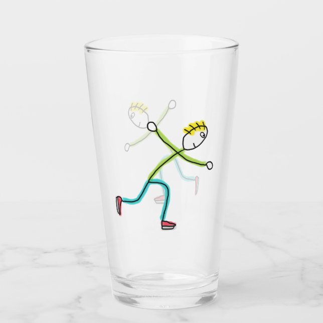 Ice Skating Stickman Glass (Front)