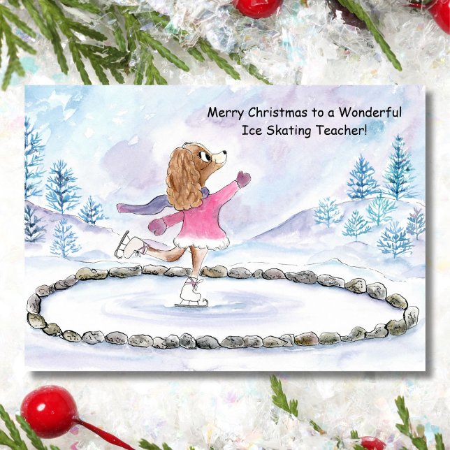 Ice Skating Teacher Christmas Dog Ice Skating Card (Creator Uploaded)