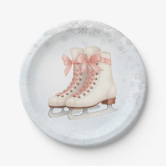 Ice Skating Teen Birthday Pink Bow Paper Plates