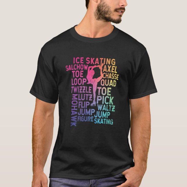 Ice Skating Theme Rainbow Typography  Figure Skate T-Shirt (Front)