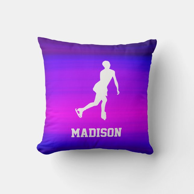 Ice Skating; Vibrant Violet Blue and Magenta Throw Pillow (Front)