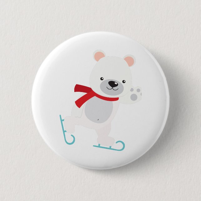 Ice Skating Winter Bear 2 Inch Round Button (Front)