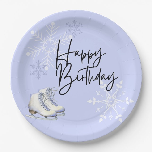 Ice Skating Winter Birthday Party Paper Plate (Front)