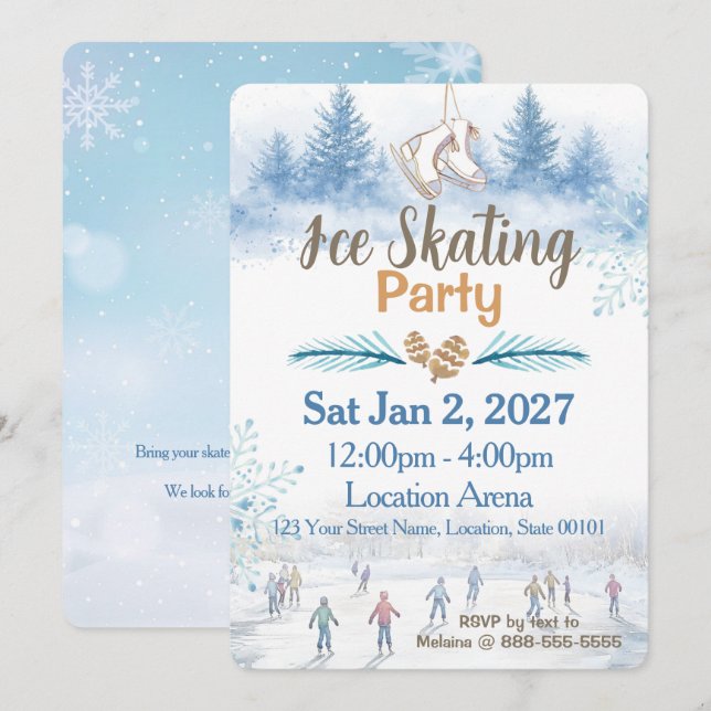 Ice Skating Winter Party Invitation (Front/Back)