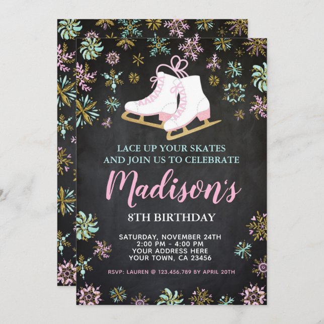 Ice Skating, Winter wonderland, Chalkboard Invitation (Front/Back)