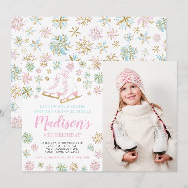 Ice Skating, Winter wonderland with photo Invitation (Front/Back)