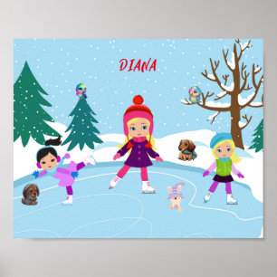 ICE SKATING with friends & animals watching Poster