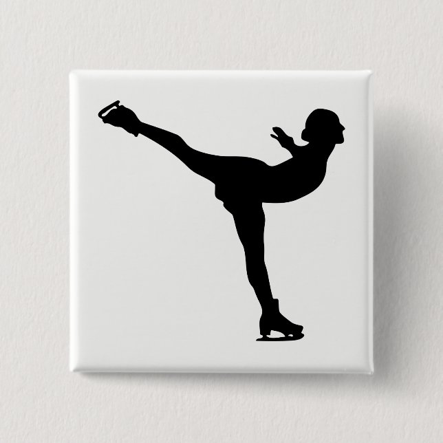 Ice Skating Woman Silhouette 2 Inch Square Button (Front)