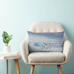 Ice & Snow Adelie Penguins Antarctica Lumbar Pillow