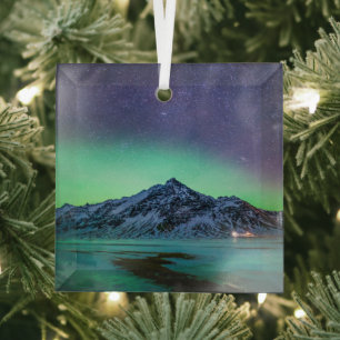 Ice & Snow   Aurora Borealis Milky Way Iceland Glass Ornament