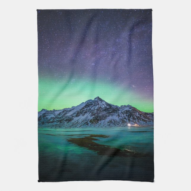 Ice & Snow | Aurora Borealis Milky Way Iceland Kitchen Towel (Vertical)